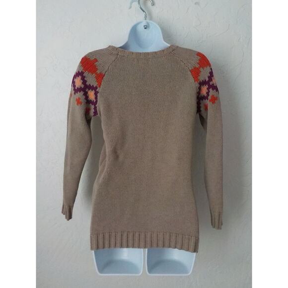 Vintage Old Navy Brown Knit Sweater Red Heart Purple Aztec Intarsia Teen size XL - Picture 4 of 8